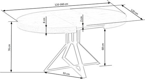 Stół okrągły rozkładany Merry dąb złoty czarne nogi nowoczesny do jadalni i salonu 120–160 cm