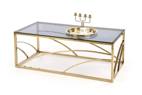 Stolik kawowy Taman prostokątny szklany złoty nowoczesny glamour do salonu 120x60 cm