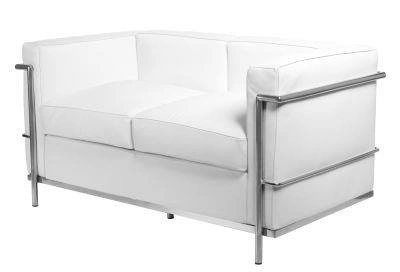 Sofa skórzana 2-osobowa Kubik biała do salonu nowoczesna inspirowana D2.DESIGN