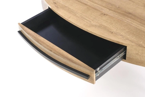 Stolik kawowy Paola loftowy owalny dąb złoty z szufladą do salonu 120x60 cm Intesi