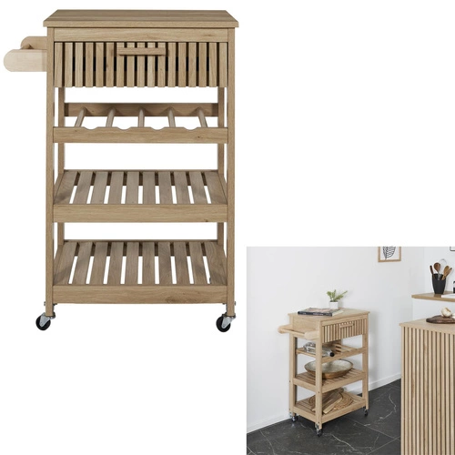 Intesi Klaus drewniany wózek kuchenny na kółkach pojemny skandynawski do kuchni i jadalni