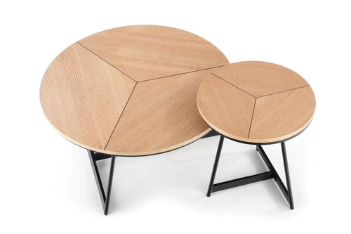 Stolik kawowy Annaba okrągły 80 cm nowoczesny loftowy dębowy z metalową podstawą do salonu