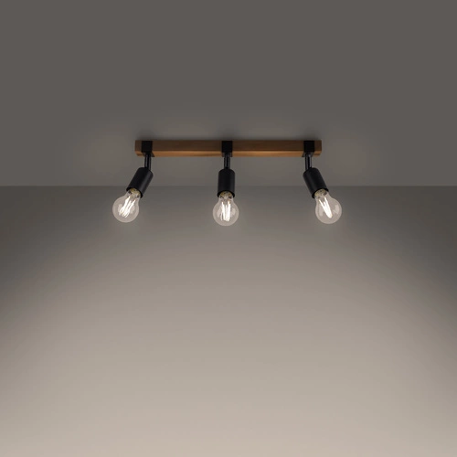 Plafon sufitowy ZUCA 3 czarny nowoczesny metalowy z drewnem do salonu i kuchni SOLLUX