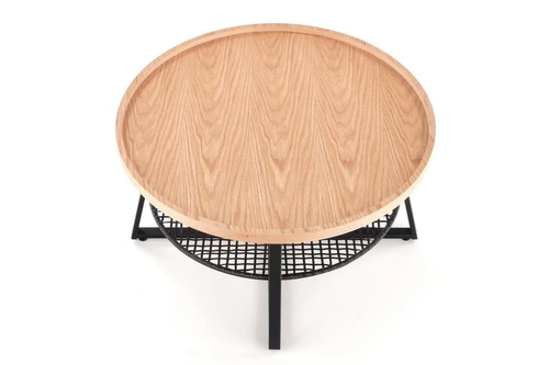 Okrągły stolik kawowy Florence 80 cm skandynawski dębowy z półką do salonu Intesi