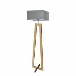 Lampa podłogowa JAWA abażur szary stalowy stelaż dębowy