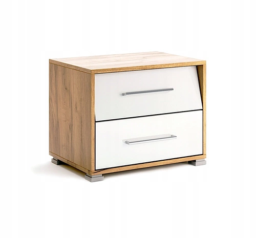 Szafka nocna Intesi Madera 54,4 cm dąb/biały z 2 szufladami i oświetleniem LED w stylu nowoczesnym