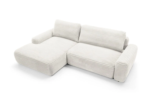 Narożnik z funkcją spania lewy Domle biały sztruksowy z pojemnikiem do salonu Intesi