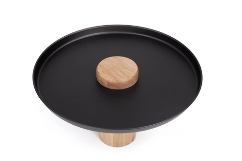 Stolik kawowy okrągły TYK 63 cm dębowy z czarnym stalowym blatem nowoczesny do salonu NORDIFRA