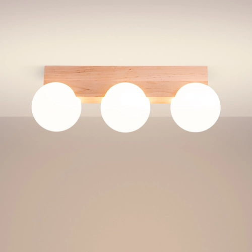 Plafon sufitowy BULBO 3 nowoczesny okrągły drewno i szkło biały do salonu SOLLUX