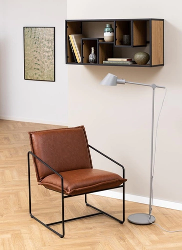 Nowoczesna półka ścienna na książki Seaford III dąb/czarny loftowa 95 cm Actona