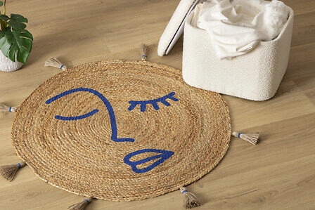 Dywan boho okrągły jutowy Soleya 78 cm z pomponami do sypialni i pokoju dziecięcego Atmosphera