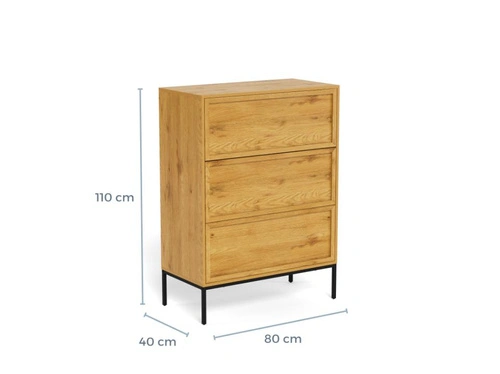 Komoda Palmdale dąb naturalny czarna nowoczesna 3 szuflady 80 cm