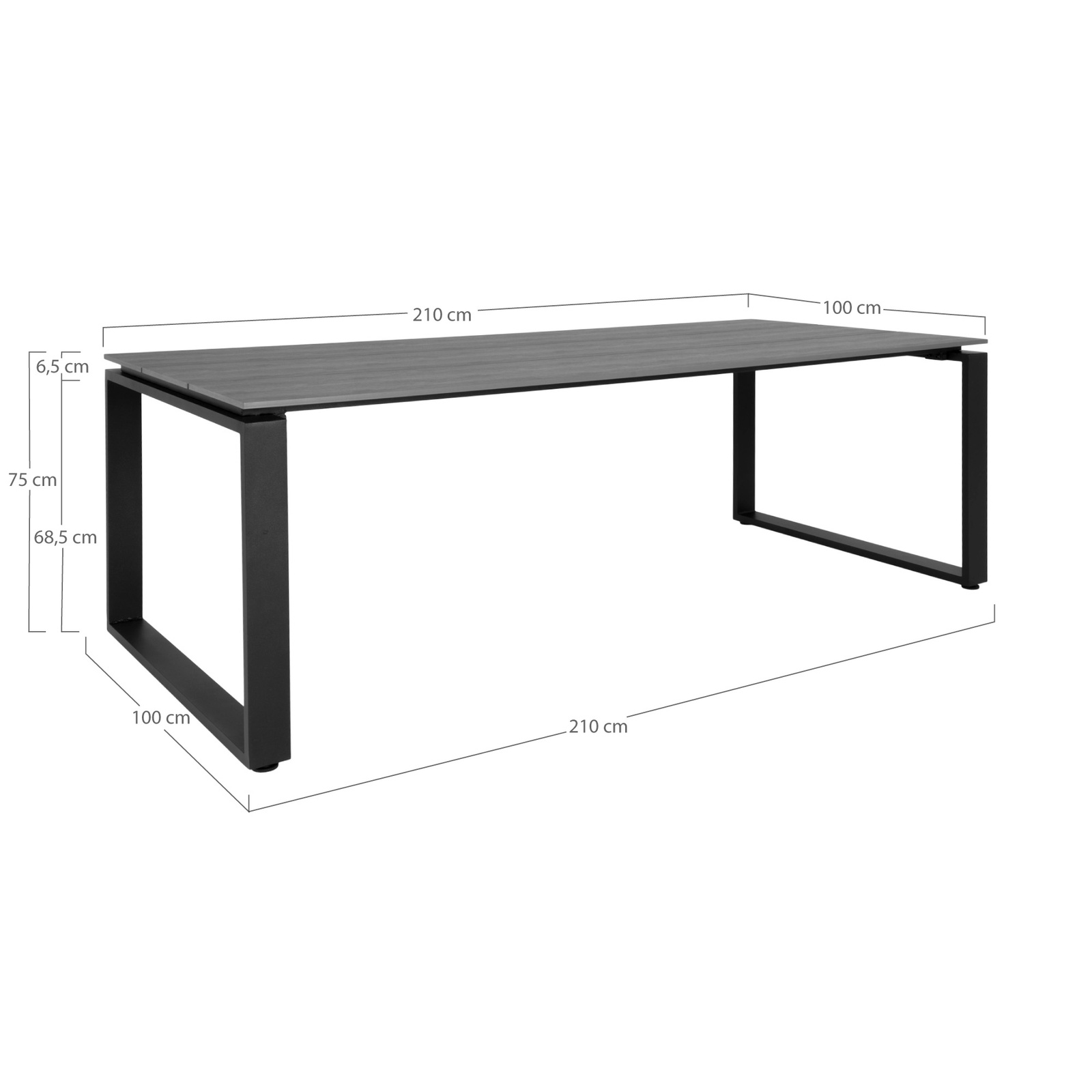 Stół do jadalni Denver 210x100 cm szary blat czarne metalowe nogi loftowy Intesi