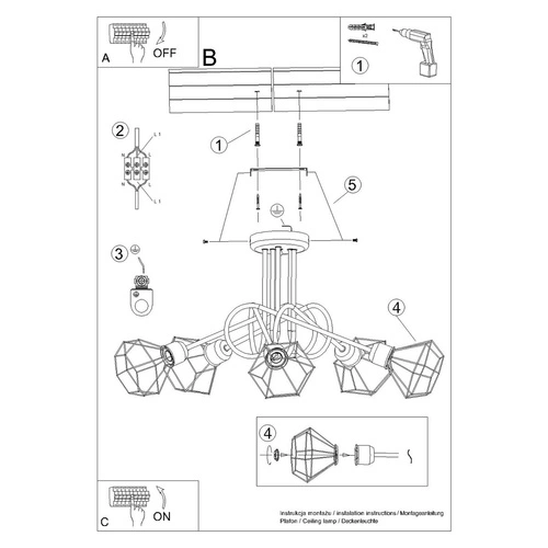 Nowoczesny żyrandol ARTEMIS 5S czarny metalowy do salonu i jadalni SOLLUX LIGHTING