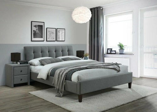 Łóżko do sypialni tapicerowane Samur szare z pikowanym zagłówkiem 160x200 nowoczesne