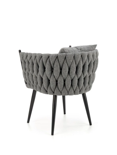 Fotel wypoczynkowy Tresse szary welur glamour do salonu z poduszką na czarnej podstawie