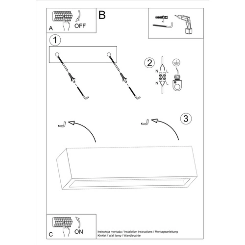 Kinkiet ścienny betonowy Vega 50 cm szary nowoczesny do salonu i sypialni Sollux Lighting