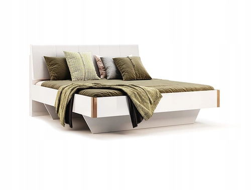 Łóżko Madera 160cm biała eko skóra/dąb