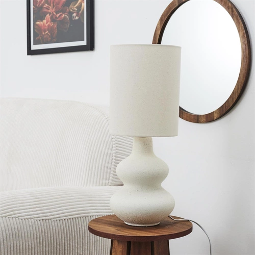 Lampka nocna ceramiczna Lamil kremowa z abażurem do sypialni nowoczesna Intesi 50 cm