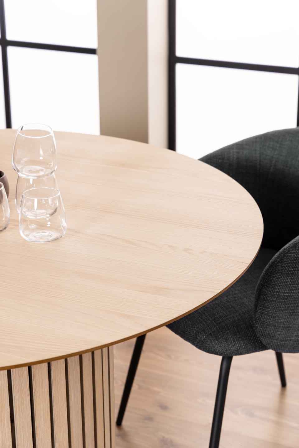 Stół okrągły do jadalni Linley 120 cm nowoczesny dąb naturalny na jednej nodze Actona