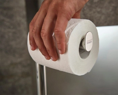 Stojak na papier toaletowy Joseph Joseph Easystore Luxe srebrny stal nierdzewna nowoczesny do łazienki