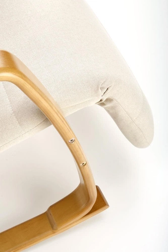 Fotel bujany Grenville beżowy do salonu nowoczesny na drewnianych biegunach tapicerowany