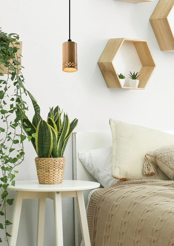 Lampa wisząca Tubo czarny 1x25W GU10  klosz 10cm drewniany