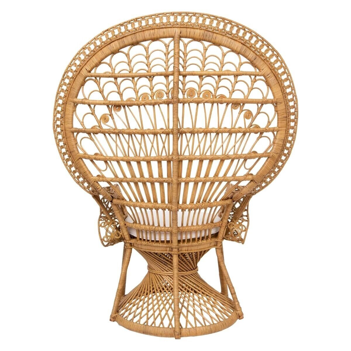 Fotel rattanowy Takta boho do salonu z podłokietnikami i białą poduszką Atmosphera