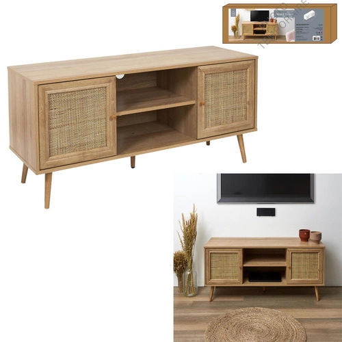 Szafka RTV Bali brązowa boho z plecionym frontem 115 cm stojąca do salonu Intesi