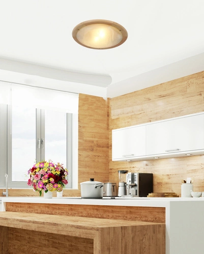 Plafon sufitowy Bamboo 30 okrągły drewniany biały do salonu kuchni i sypialni