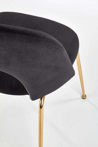 Krzesło tapicerowane welurowe Solin czarne na złotych nogach glamour do jadalni i salonu Intesi