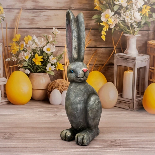 Intesi figurka wielkanocna zając z wysokimi uszami 50cm szara dekoracja na stół lub komodę