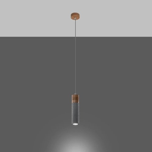 Lampa wisząca ZANE szara betonowa i drewniana do kuchni i jadalni nowoczesna 120 cm