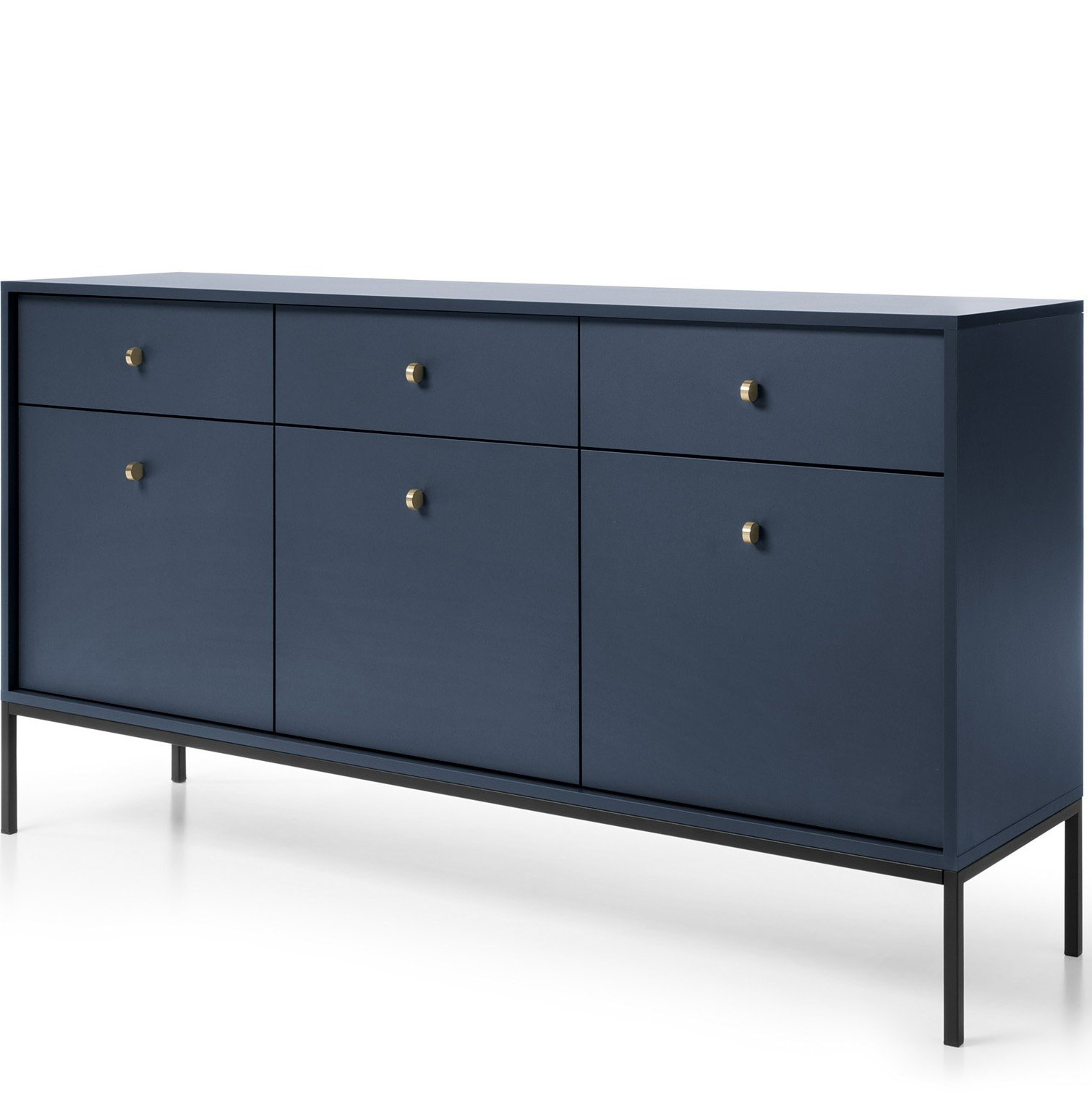 Komoda Evora granatowa 154 cm nowoczesna z szufladami na nóżkach do salonu Intesi