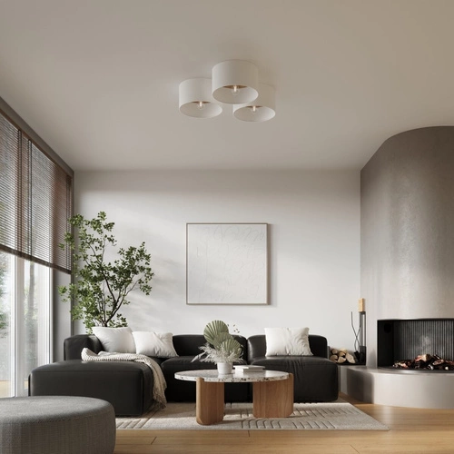 Plafon sufitowy TELESTO biały drewniany okrągły skandynawski do salonu i sypialni 35 cm