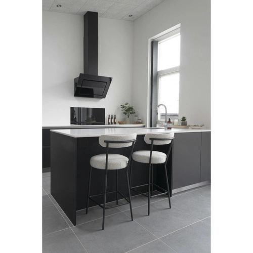 Hoker Badalona boucle szary z oparciem 65 cm nowoczesny tapicerowany do kuchni i wyspy