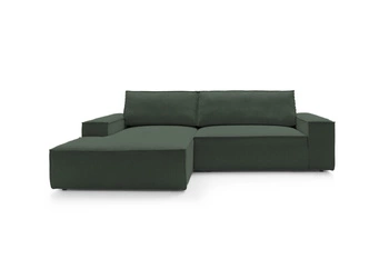 Narożnik sztruksowy z funkcją spania Molde M lewy zielony z pojemnikiem do salonu