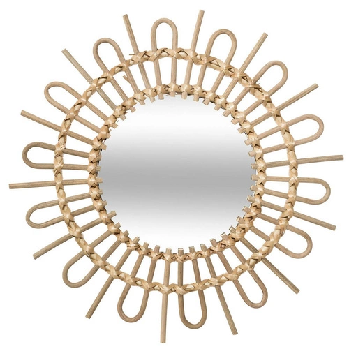 Lustro okrągłe boho Sunflower 50cm wiszące do salonu w rattanowej ramie Atmosphera