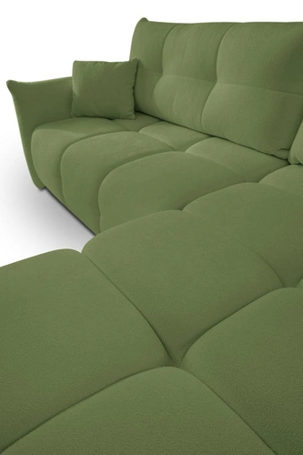 Narożnik z funkcją spania do salonu Bode prawy zielony nowoczesny z pojemnikiem