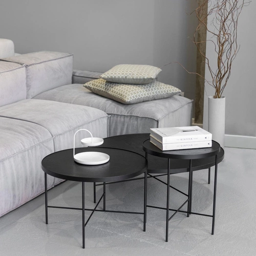 Stolik kawowy okrągły Tre 90 cm czarny dębowy nowoczesny do salonu NORDIFRA