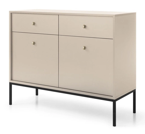 Komoda Evora beżowa nowoczesna z szufladami na wysokich nóżkach do salonu Intesi 104 cm