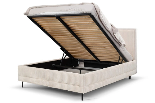 Łóżko tapicerowane Foggy 140x200 beżowe z pojemnikiem skandynawskie do sypialni