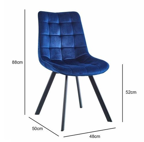 Krzesło tapicerowane welur Moly Intesi granatowe nowoczesne do jadalni z czarnymi nogami