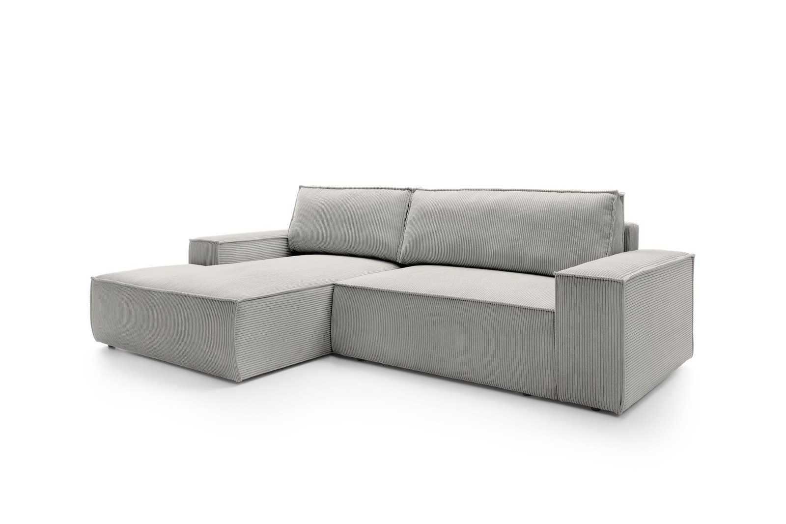 Narożnik sztruksowy Molde M lewy z funkcją spania i pojemnikiem do salonu szary