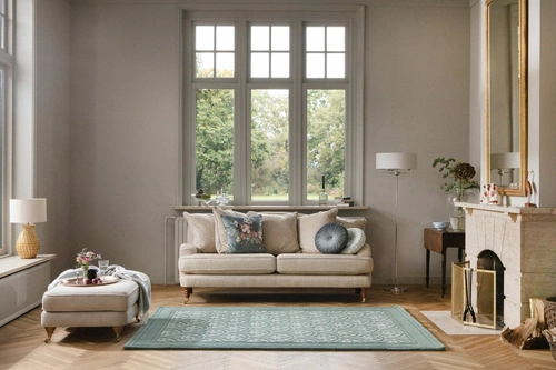 Dywan do salonu wełniany Catarina Fern 140x200 zielony klasyczny ręcznie tkany łatwoczyszczący