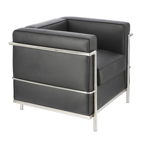 Fotel wypoczynkowy Kubik czarna skóra naturalna nowoczesny do salonu inspirowany LC2