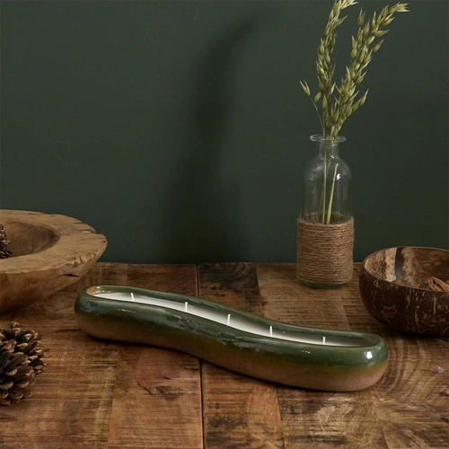 Intesi świeca ozdobna porcelanowa prostokątna zielona 30 cm do salonu i sypialni