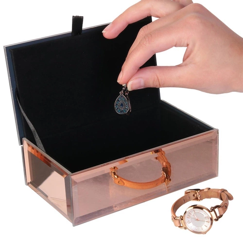 Organizer na biżuterię Golden Rose szklany glamour z przegródkami Intesi różowy