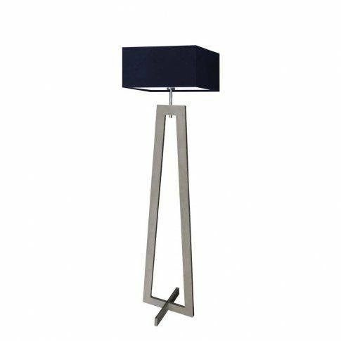 Lampa podłogowa do salonu JAWA Lysne nowoczesna drewniana z granatowym abażurem 138 cm