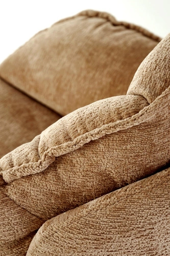 Fotel wypoczynkowy Offred musztardowy do salonu nowoczesny z podnóżkiem tkanina Intesi